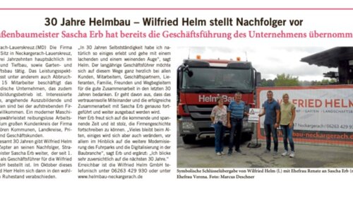 30 Jahre Helmbau - Wilfried Helm stellt Nachfolger vor